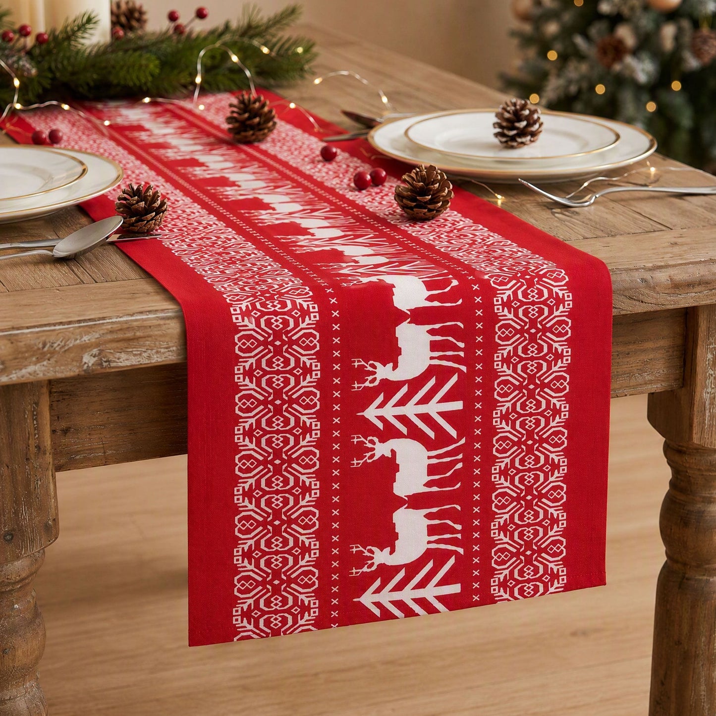 Alona.com.au Occasions > Christmas > Christmas Decorations Jingle Jollys Christmas Table Runner Reindeers 270x28CM Dining Party Decor Red