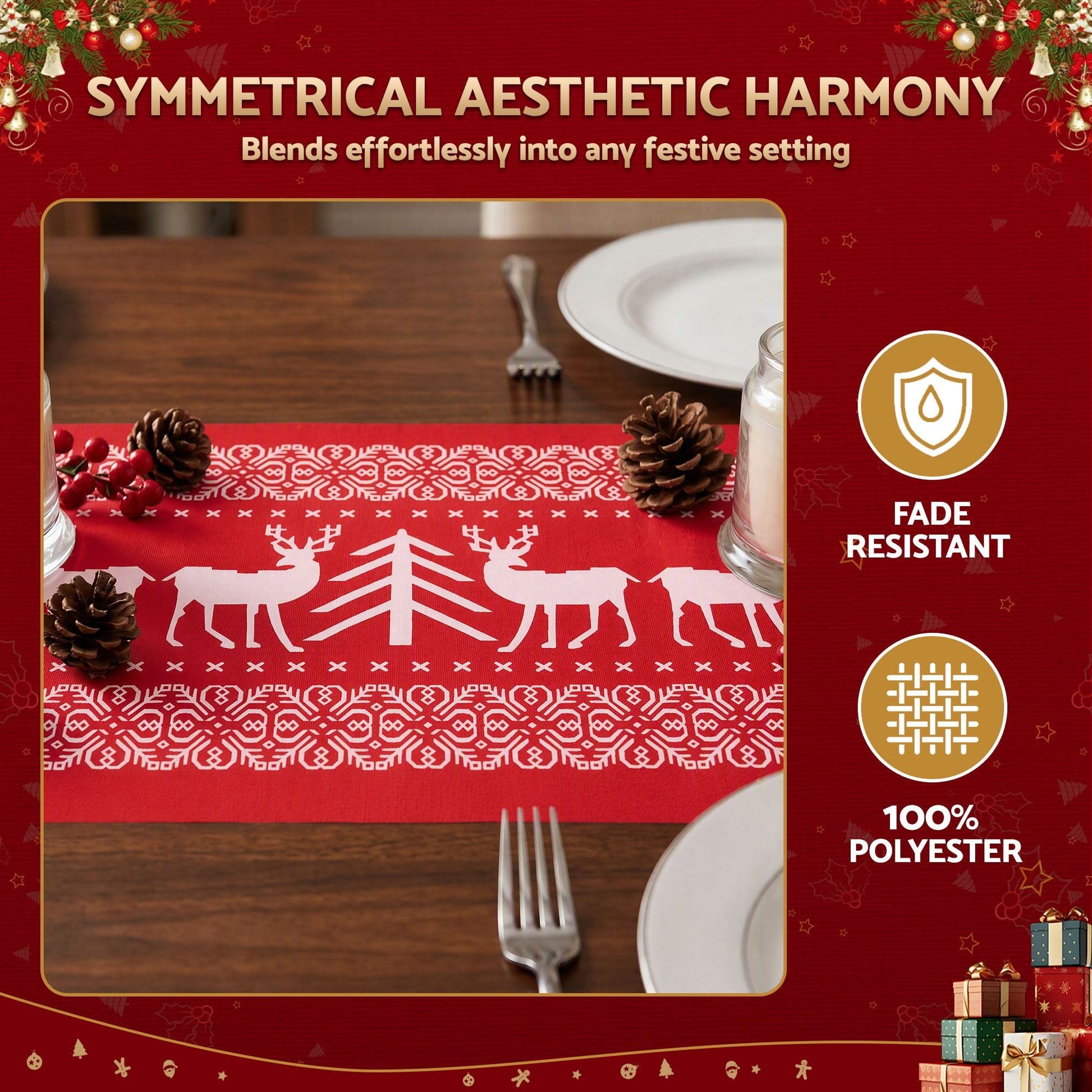 Alona.com.au Occasions > Christmas > Christmas Decorations Jingle Jollys Christmas Table Runner Reindeers 270x28CM Dining Party Decor Red