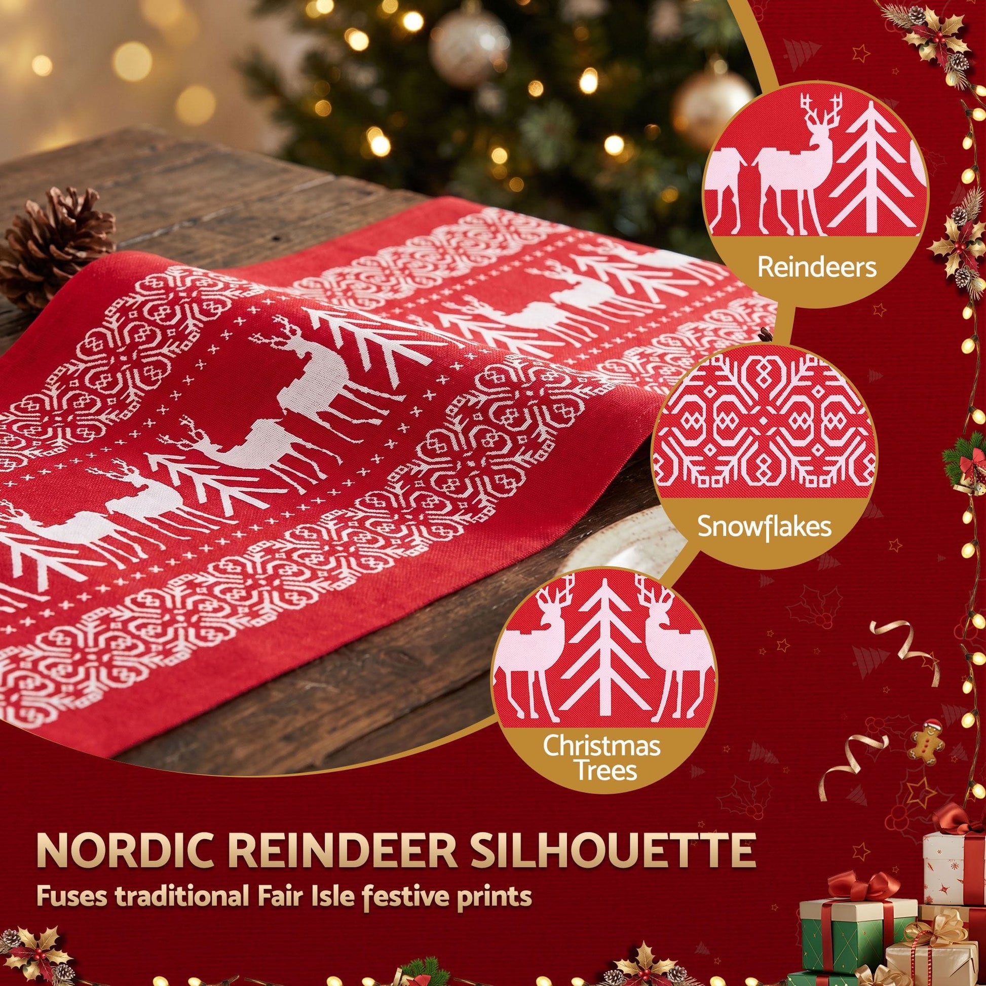 Alona.com.au Occasions > Christmas > Christmas Decorations Jingle Jollys Christmas Table Runner Reindeers 270x28CM Dining Party Decor Red