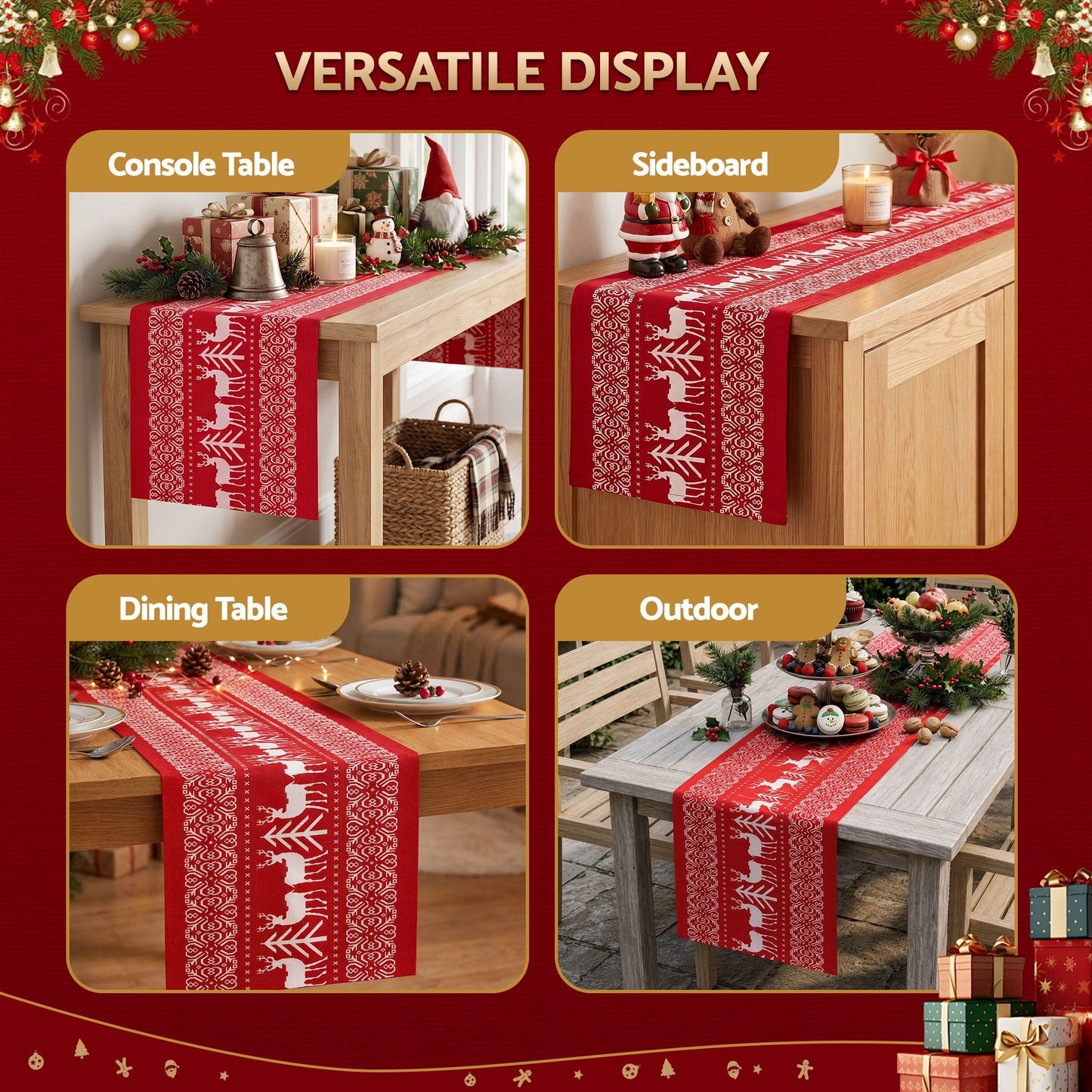 Alona.com.au Occasions > Christmas > Christmas Decorations Jingle Jollys Christmas Table Runner Reindeers 270x28CM Dining Party Decor Red
