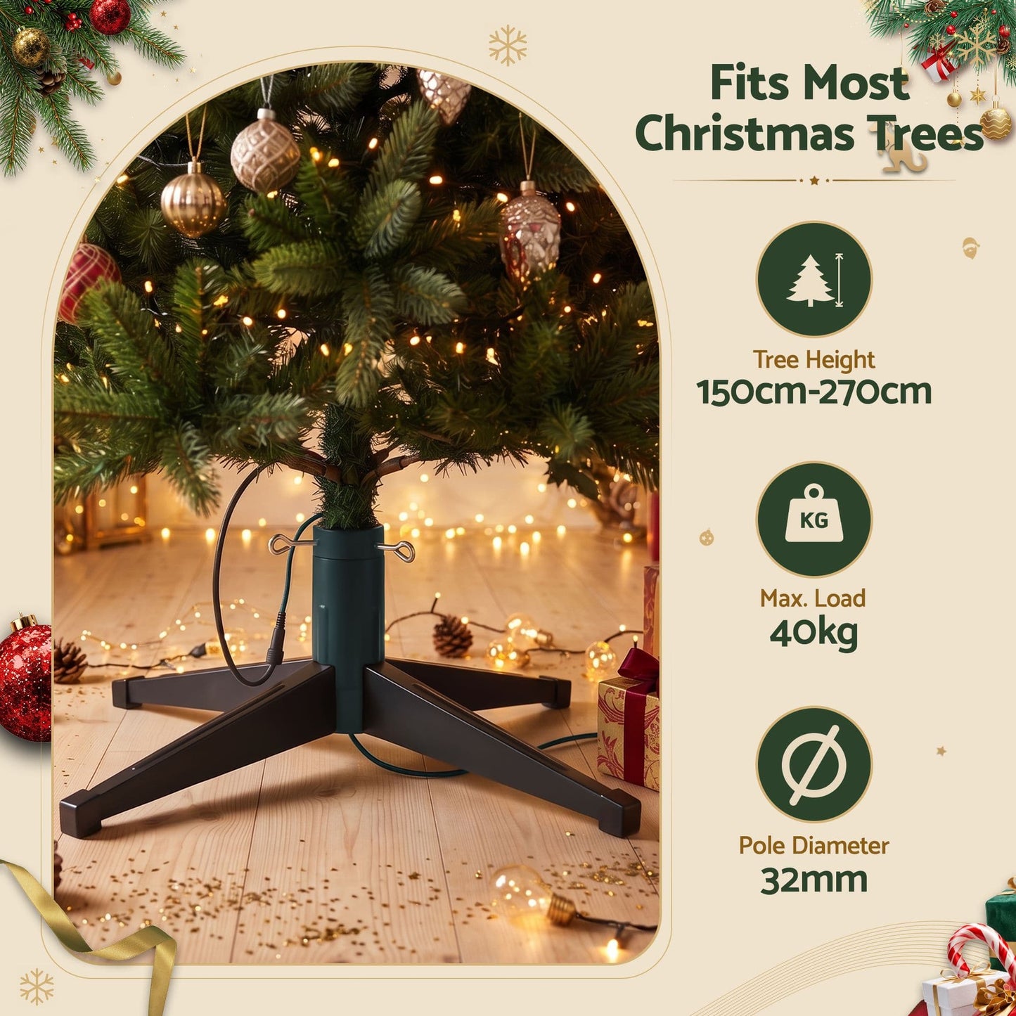 Alona.com.au Occasions > Christmas > Christmas Decorations Jingle Jollys Christmas Tree Stand 360° Rotating for Xmas Tree Up to 2.7M with Remote Control