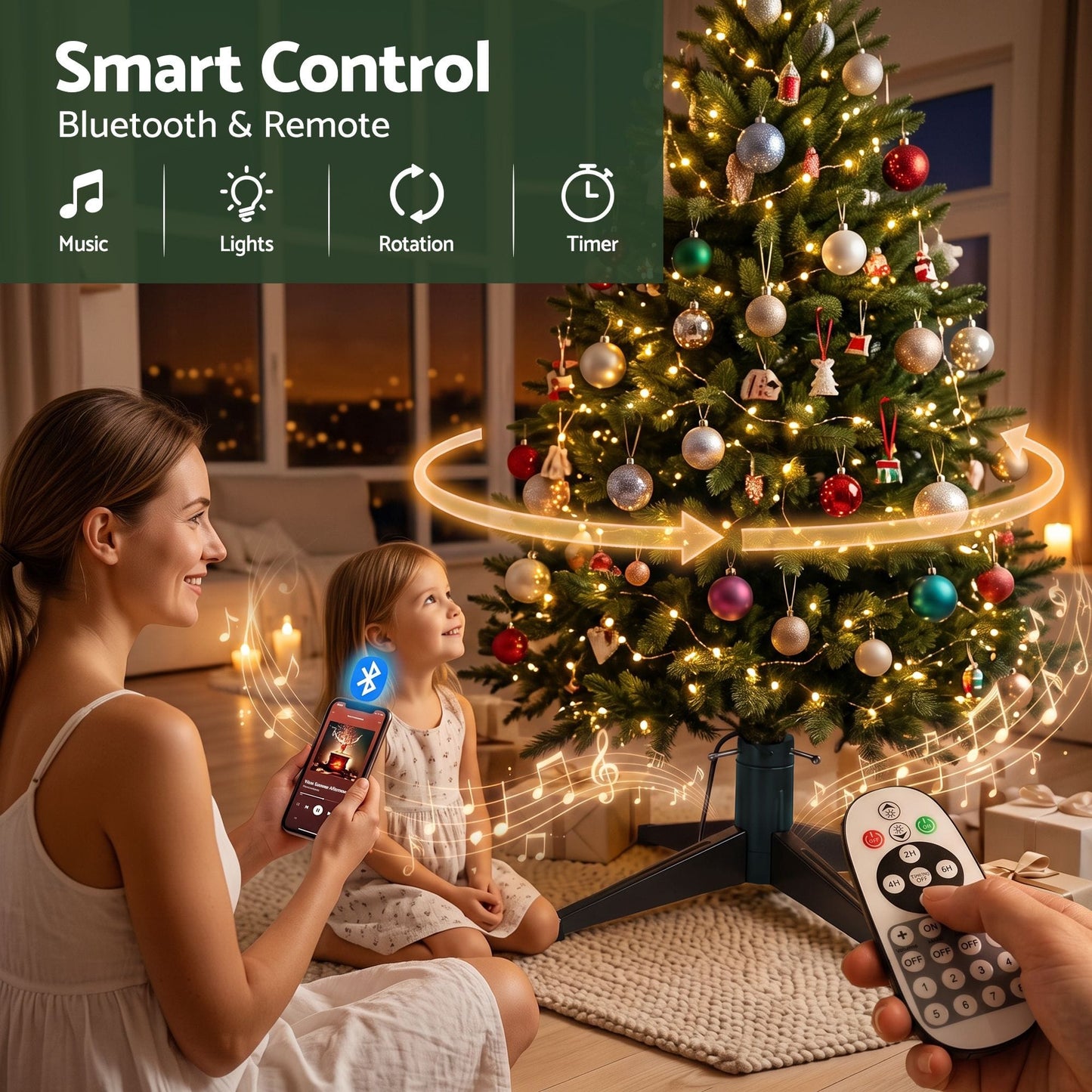 Alona.com.au Occasions > Christmas > Christmas Decorations Jingle Jollys Christmas Tree Stand 360° Rotating for Xmas Tree Up to 2.7M with Remote Control