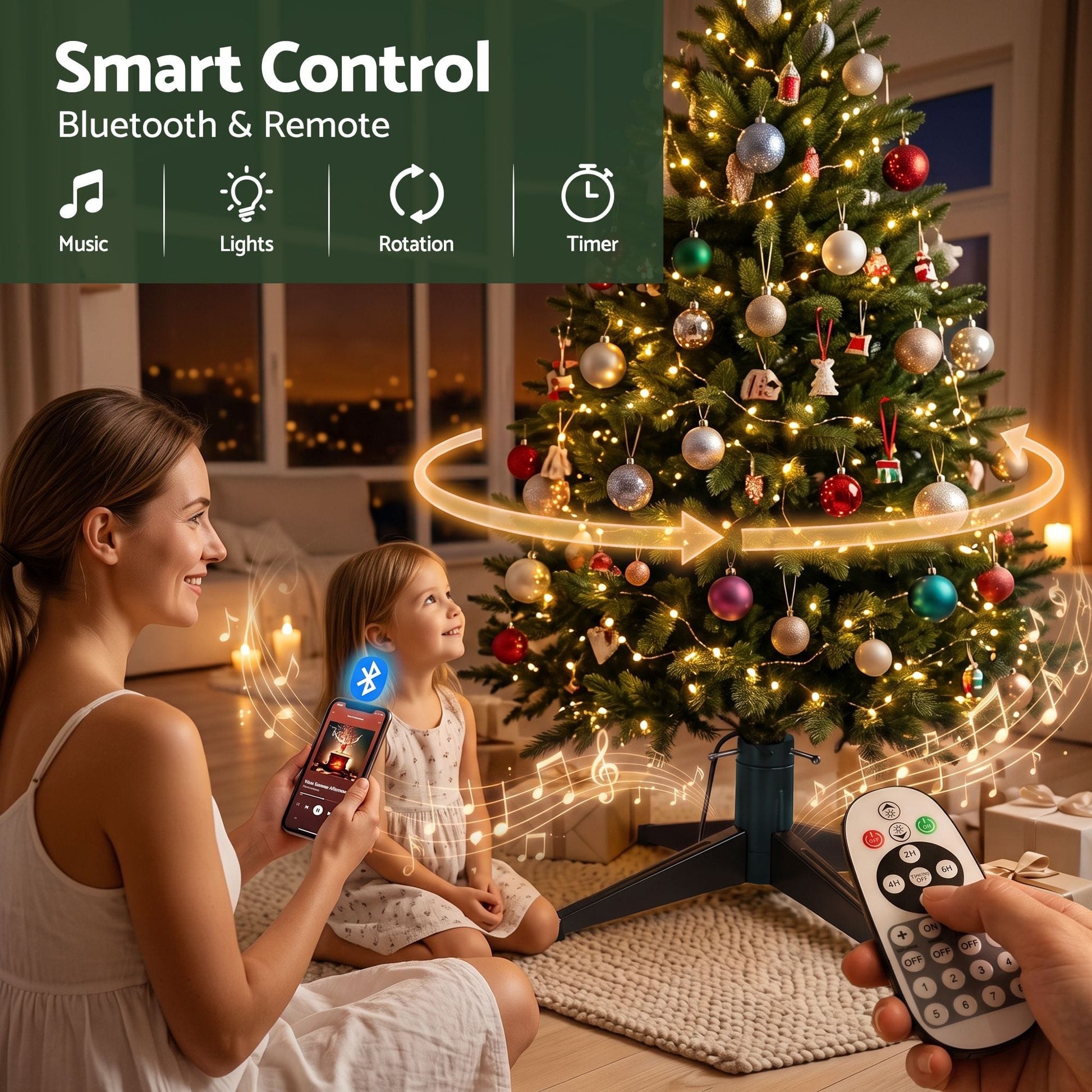 Alona.com.au Occasions > Christmas > Christmas Decorations Jingle Jollys Christmas Tree Stand 360° Rotating for Xmas Tree Up to 2.7M with Remote Control