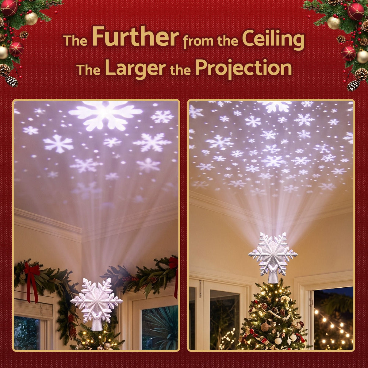 Alona.com.au Occasions > Christmas > Christmas Decorations Jingle Jollys Christmas Tree Topper Lighted 360° Rotating Snowflake Projector Silver Glitter