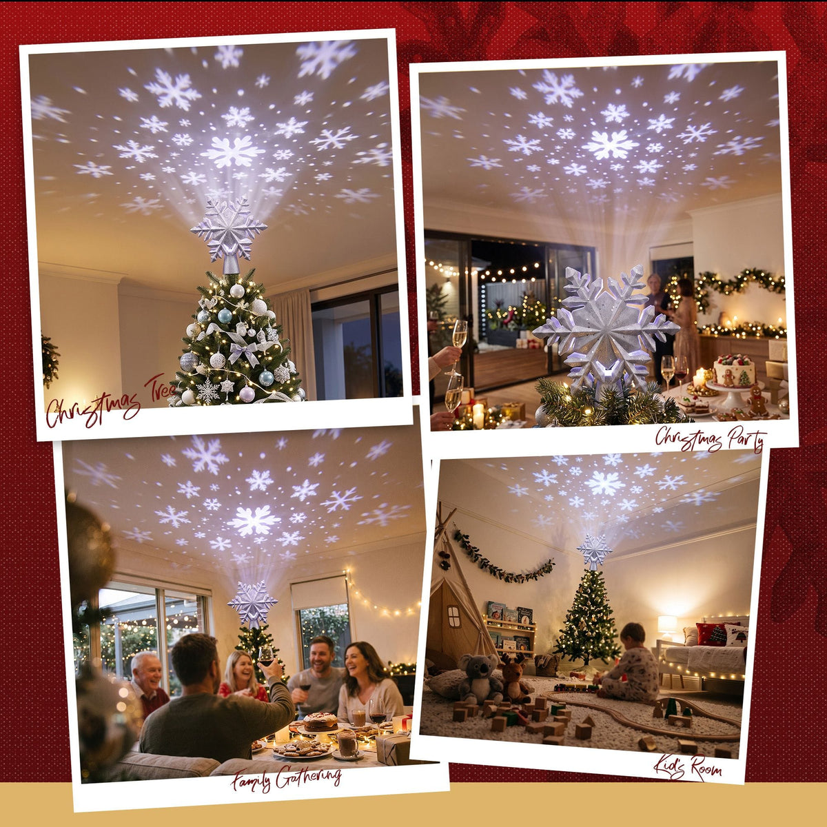 Alona.com.au Occasions > Christmas > Christmas Decorations Jingle Jollys Christmas Tree Topper Lighted 360° Rotating Snowflake Projector Silver Glitter