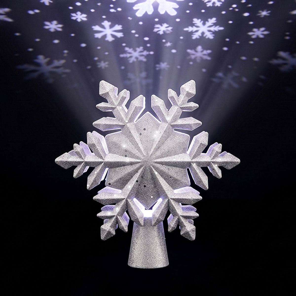Alona.com.au Occasions > Christmas > Christmas Decorations Jingle Jollys Christmas Tree Topper Lighted 360° Rotating Snowflake Projector Silver Glitter