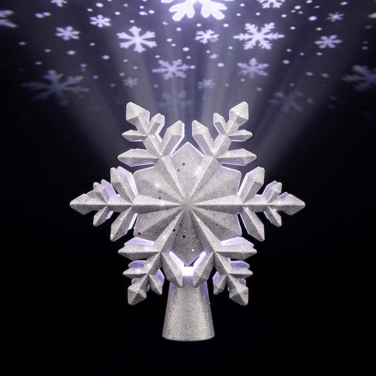 Alona.com.au Occasions > Christmas > Christmas Decorations Jingle Jollys Christmas Tree Topper Lighted 360° Rotating Snowflake Projector Silver Glitter