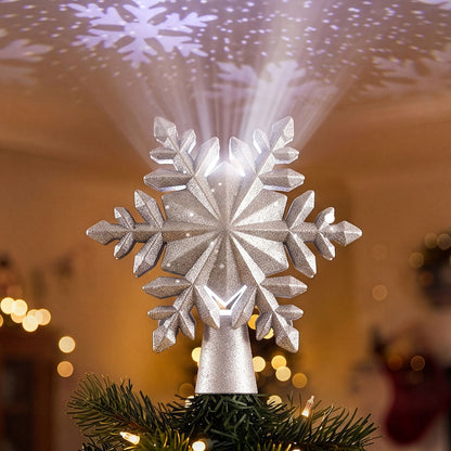 Alona.com.au Occasions > Christmas > Christmas Decorations Jingle Jollys Christmas Tree Topper Lighted 360° Rotating Snowflake Projector Silver Glitter