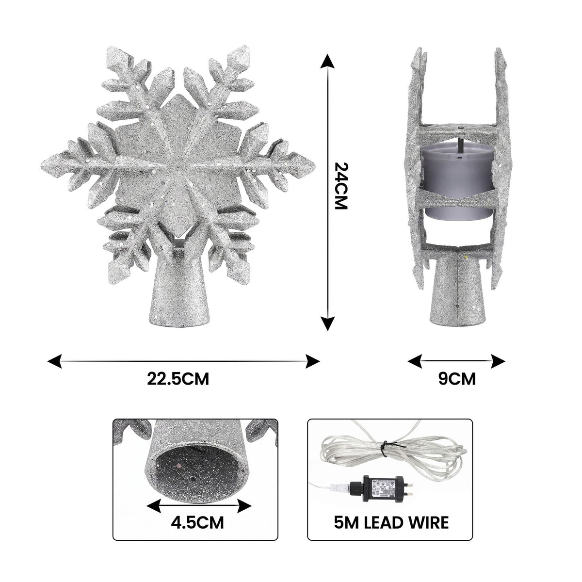 Alona.com.au Occasions > Christmas > Christmas Decorations Jingle Jollys Christmas Tree Topper Lighted 360° Rotating Snowflake Projector Silver Glitter
