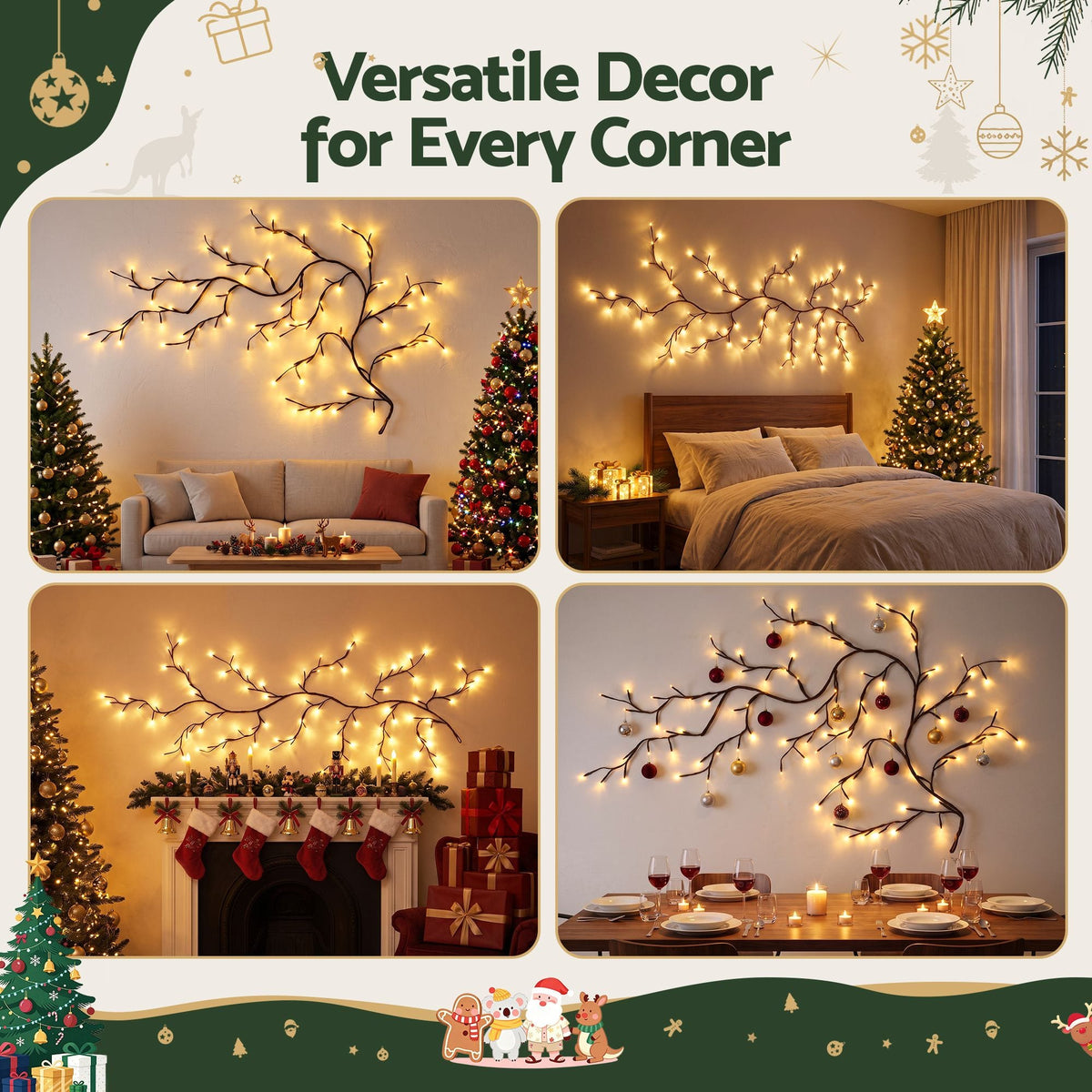 Alona.com.au Occasions > Christmas > Christmas Decorations Jingle Jollys Christmas Willow Vine Lights Branch LED Fairy DIY Wall Decor 1.8m Warm White