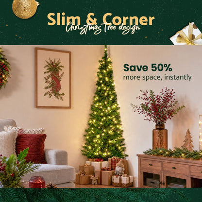 Alona.com.au Occasions > Christmas > Christmas Trees Jingle Jollys 1.8m Pre-Lit Christmas Tree Slim Pencil Xmas Tree Corner Tree