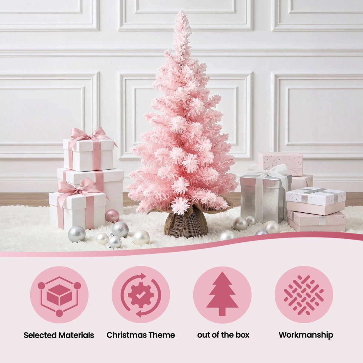 Alona.com.au Occasions > Christmas > Christmas Trees Jingle Jollys 60cm Flocked Pink Christmas Tree Mini Tabletop Xmas Tree