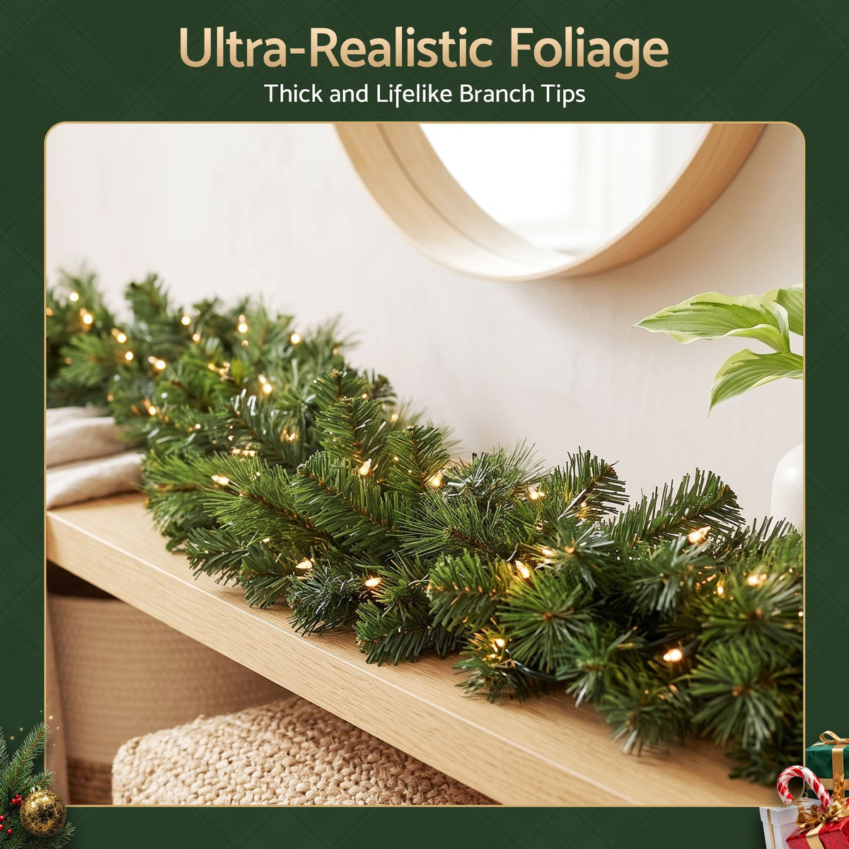 Alona.com.au Occasions > Christmas > Christmas Wreaths & Garlands Jingle Jollys 2.7M Christmas Garland 8 Mode LED Lights Timing 200Tips Xmas Decor