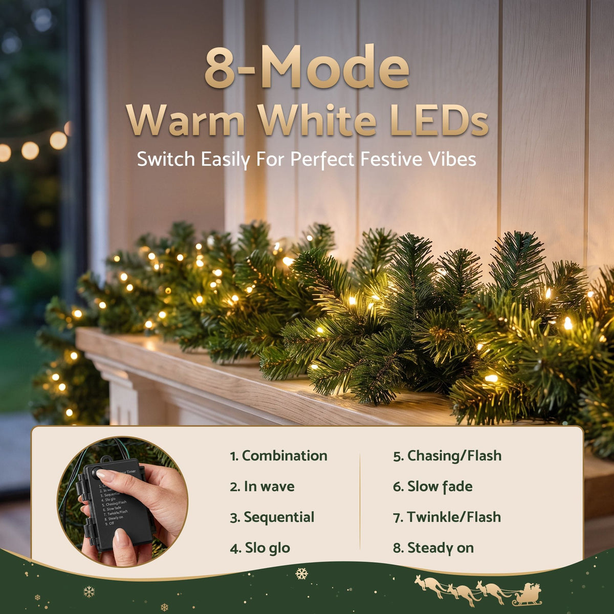 Alona.com.au Occasions > Christmas > Christmas Wreaths & Garlands Jingle Jollys 2.7M Christmas Garland 8 Mode LED Lights Timing 200Tips Xmas Decor