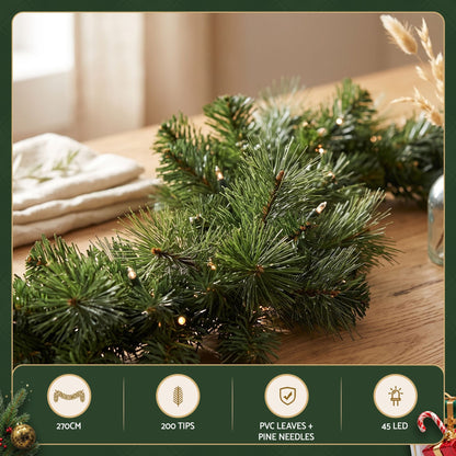 Alona.com.au Occasions > Christmas > Christmas Wreaths & Garlands Jingle Jollys 2.7M Christmas Garland 8 Mode LED Lights Timing 200Tips Xmas Decor