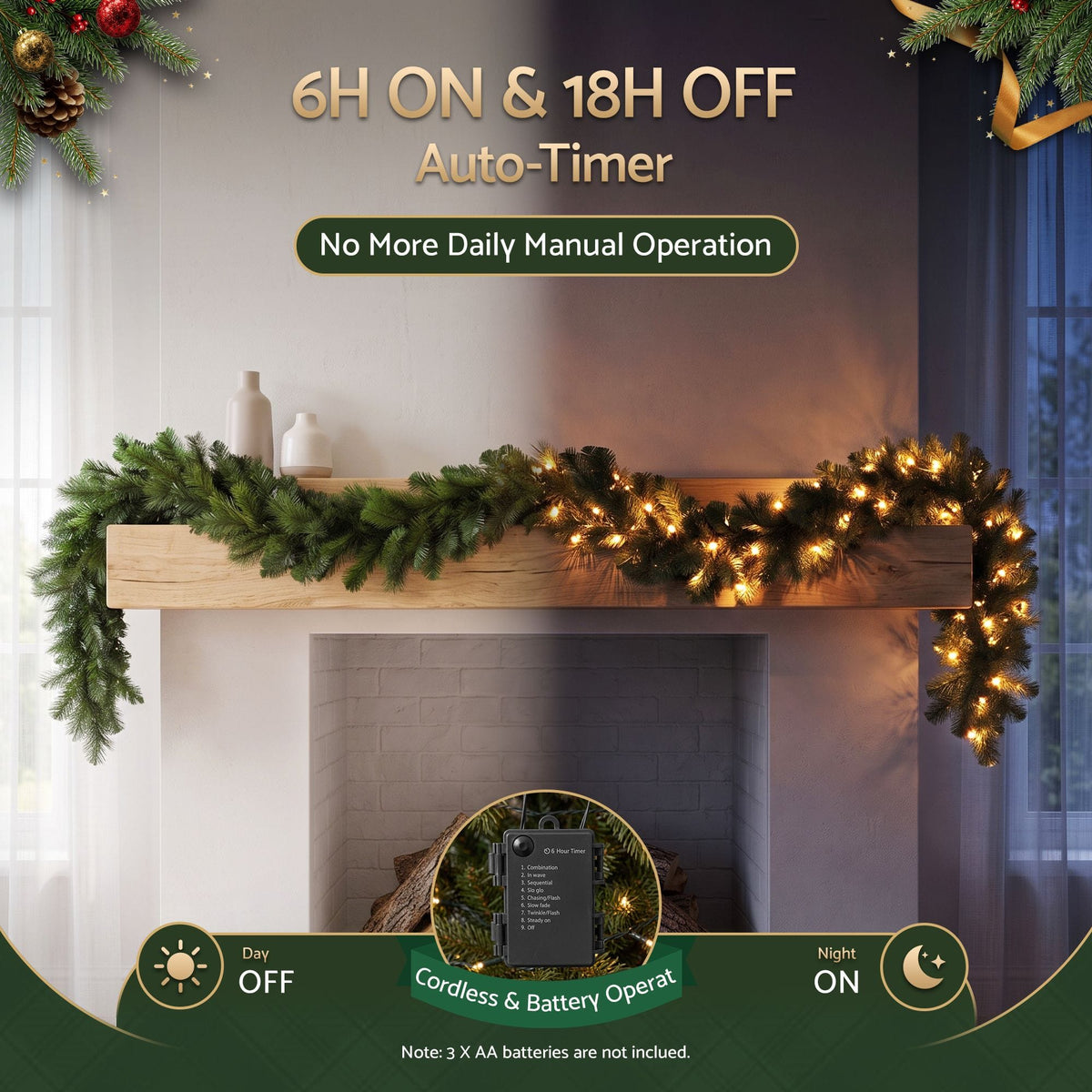 Alona.com.au Occasions > Christmas > Christmas Wreaths & Garlands Jingle Jollys 2.7M Christmas Garland 8 Mode LED Lights Timing 200Tips Xmas Decor