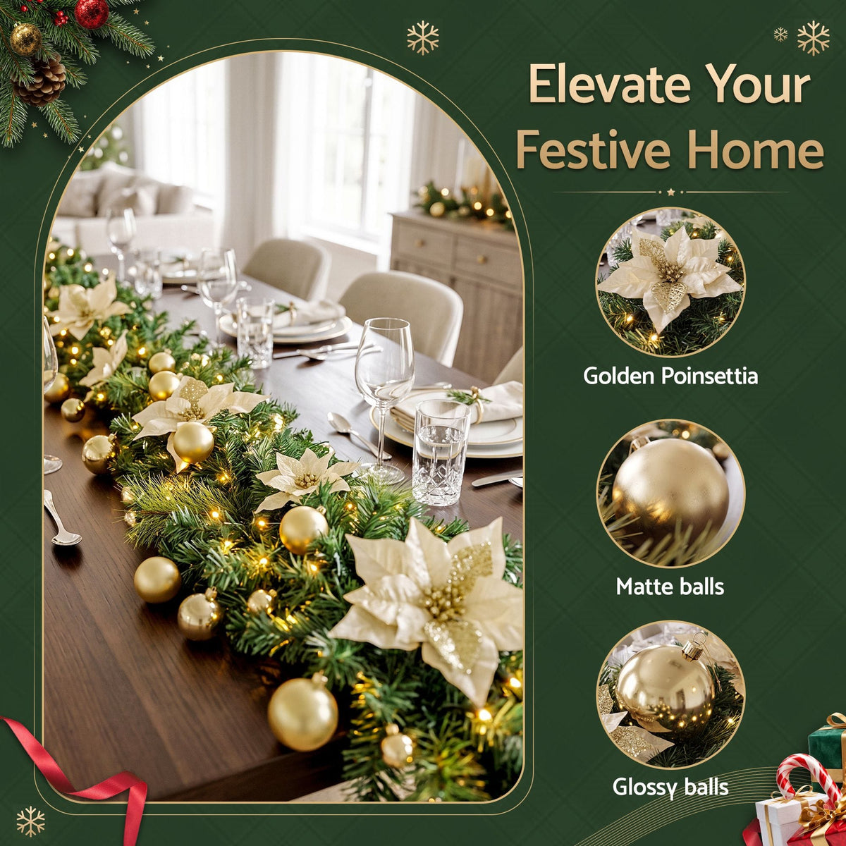 Alona.com.au Occasions > Christmas > Christmas Wreaths & Garlands Jingle Jollys 2.7M Christmas Garland 8 Mode LEDs Timing 200 Tips Flowers Balls