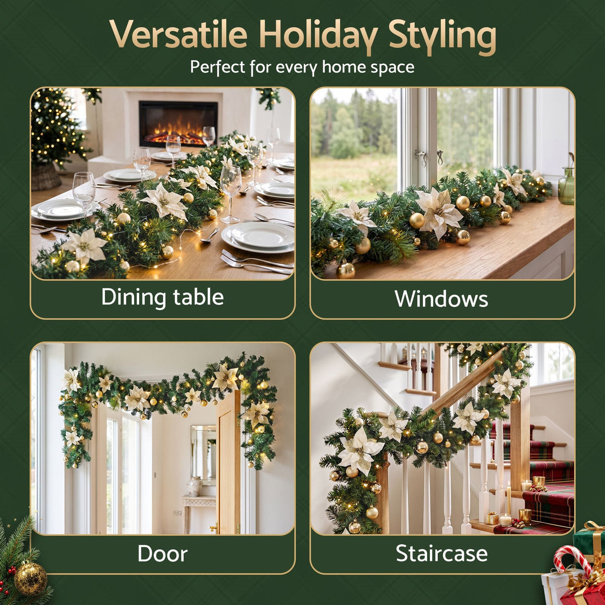Alona.com.au Occasions > Christmas > Christmas Wreaths & Garlands Jingle Jollys 2.7M Christmas Garland 8 Mode LEDs Timing 200 Tips Flowers Balls