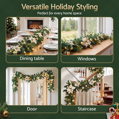 Alona.com.au Occasions > Christmas > Christmas Wreaths & Garlands Jingle Jollys 2.7M Christmas Garland 8 Mode LEDs Timing 200 Tips Flowers Balls