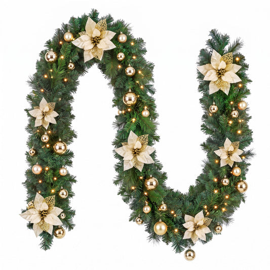 Alona.com.au Occasions > Christmas > Christmas Wreaths & Garlands Jingle Jollys 2.7M Christmas Garland 8 Mode LEDs Timing 200 Tips Flowers Balls