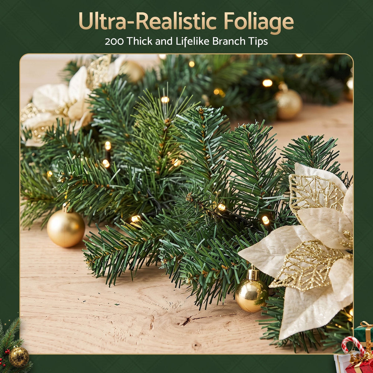 Alona.com.au Occasions > Christmas > Christmas Wreaths & Garlands Jingle Jollys 2.7M Christmas Garland 8 Mode LEDs Timing 200 Tips Flowers Balls