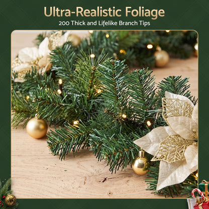 Alona.com.au Occasions > Christmas > Christmas Wreaths & Garlands Jingle Jollys 2.7M Christmas Garland 8 Mode LEDs Timing 200 Tips Flowers Balls