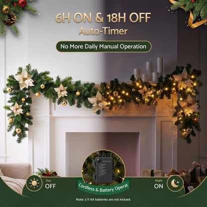 Alona.com.au Occasions > Christmas > Christmas Wreaths & Garlands Jingle Jollys 2.7M Christmas Garland 8 Mode LEDs Timing 200 Tips Flowers Balls