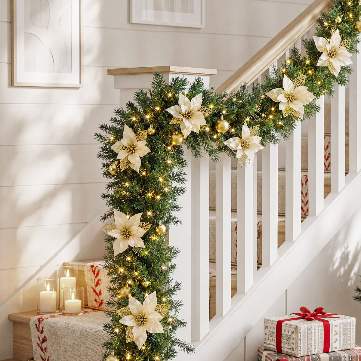 Alona.com.au Occasions > Christmas > Christmas Wreaths & Garlands Jingle Jollys 2.7M Christmas Garland 8 Mode LEDs Timing 200 Tips Flowers Balls