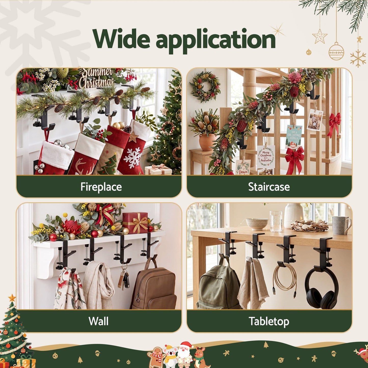 Alona.com.au Occasions > Christmas > Christmas Wreaths & Garlands Jingle Jollys Christmas Garland Hangers X4 Stocking Hooks Wreath 2-In-1 No Drill