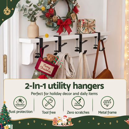 Alona.com.au Occasions > Christmas > Christmas Wreaths & Garlands Jingle Jollys Christmas Garland Hangers X4 Stocking Hooks Wreath 2-In-1 No Drill
