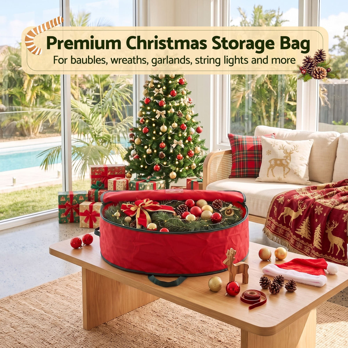 Alona.com.au Occasions > Christmas > Christmas Wreaths & Garlands Jingle Jollys Christmas Garland Wreath Storage Bag Baubles Ornaments Container