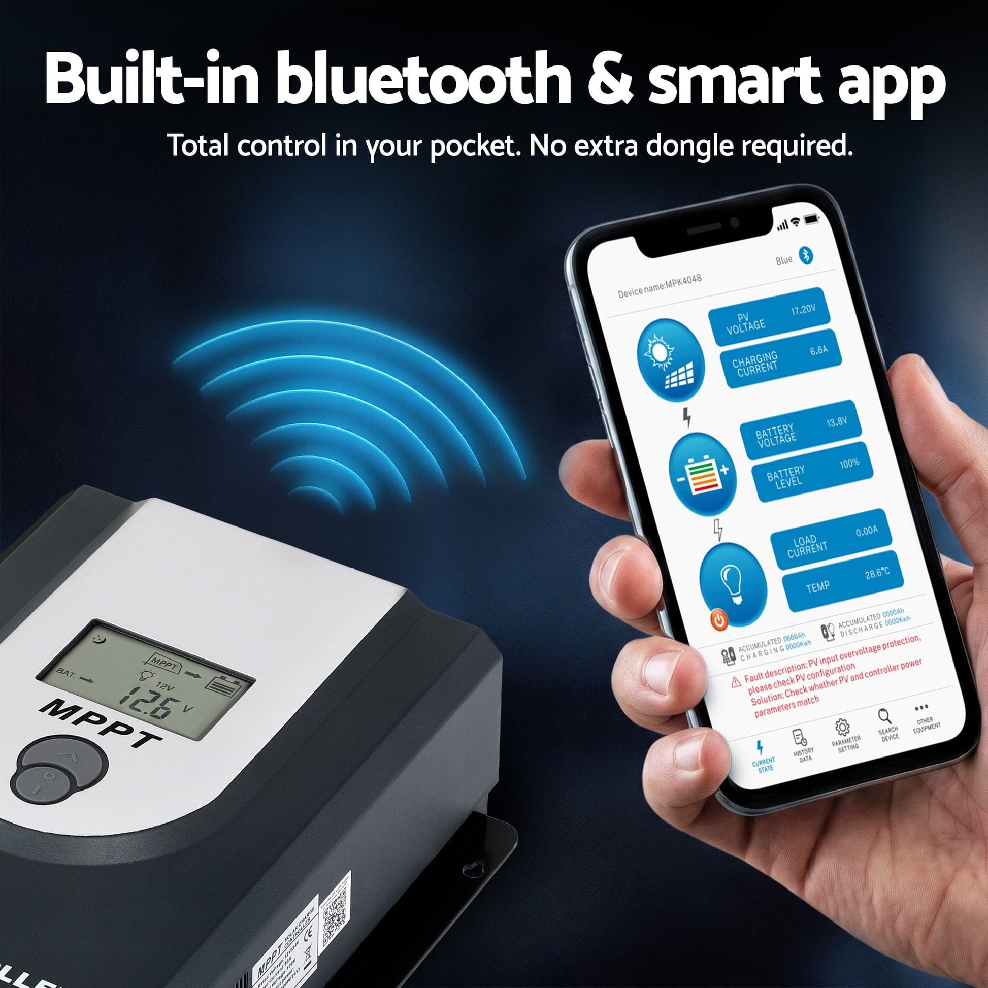 Alona.com.au Outdoor Recreation > Camping > Batteries & Generators Giantz 50A MPPT Solar Charge Controller Auto 12V/24V Battery Regulator Bluetooth