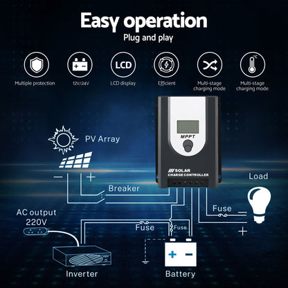 Alona.com.au Outdoor Recreation > Camping > Batteries & Generators Giantz 50A MPPT Solar Charge Controller Auto 12V/24V Battery Regulator Bluetooth