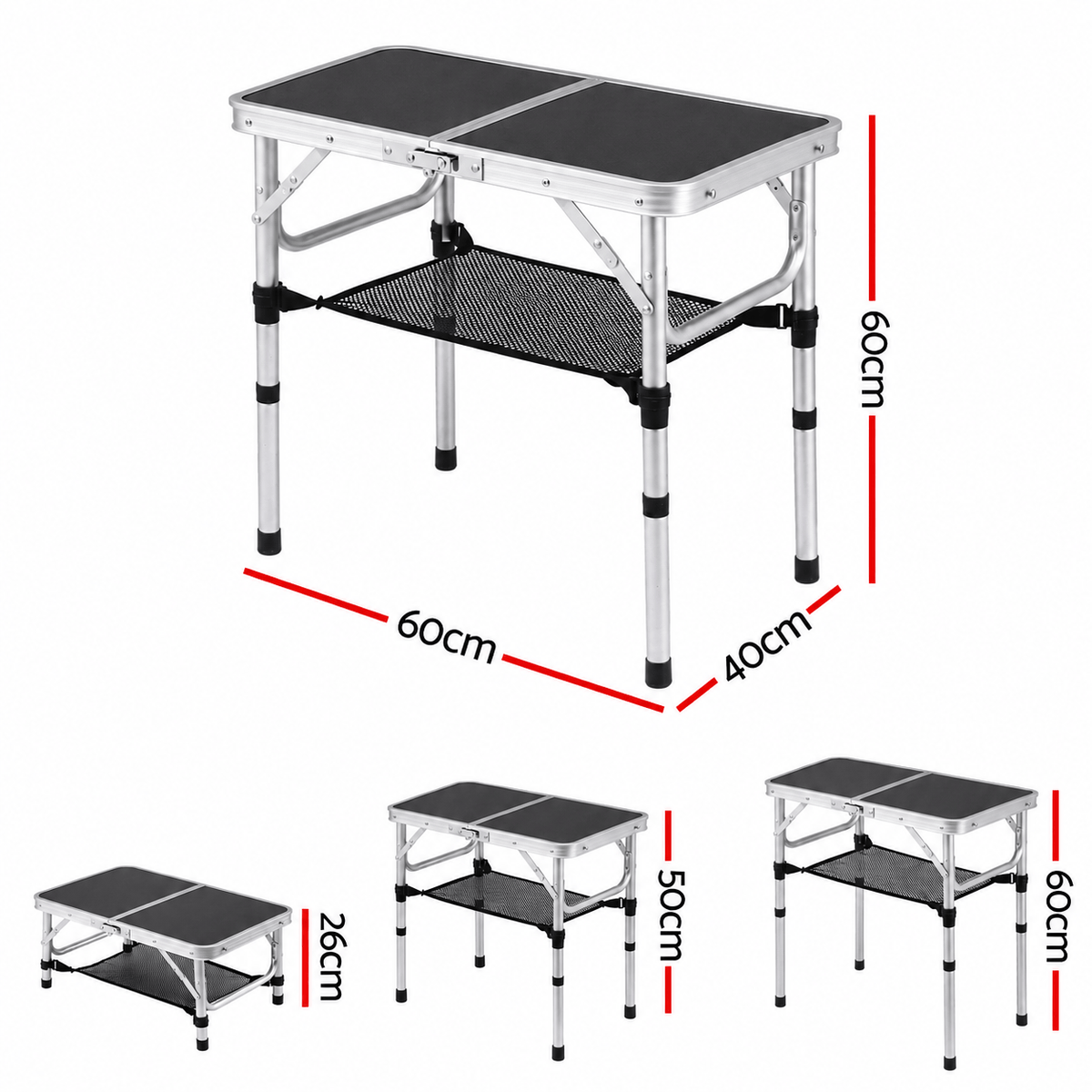 Alona.com.au Outdoor Recreation > Camping > Camp Furniture Weisshorn Folding Camping Table Adjustable Aluminium 60 x 40 cm Black