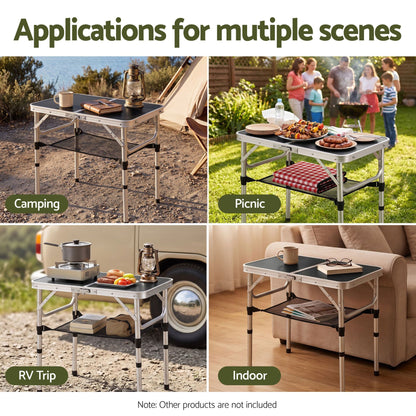 Alona.com.au Outdoor Recreation > Camping > Camp Furniture Weisshorn Folding Camping Table Adjustable Aluminium 60 x 40 cm Black