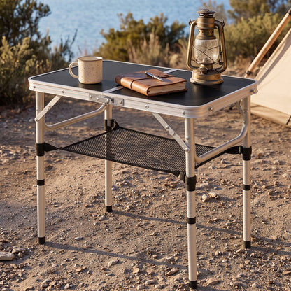 Alona.com.au Outdoor Recreation > Camping > Camp Furniture Weisshorn Folding Camping Table Adjustable Aluminium 60 x 40 cm Black