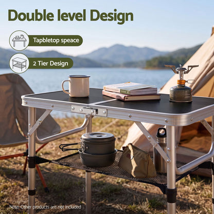 Alona.com.au Outdoor Recreation > Camping > Camp Furniture Weisshorn Folding Camping Table Adjustable Aluminium 60 x 40 cm Black