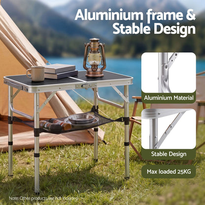 Alona.com.au Outdoor Recreation > Camping > Camp Furniture Weisshorn Folding Camping Table Adjustable Aluminium 60 x 40 cm Black