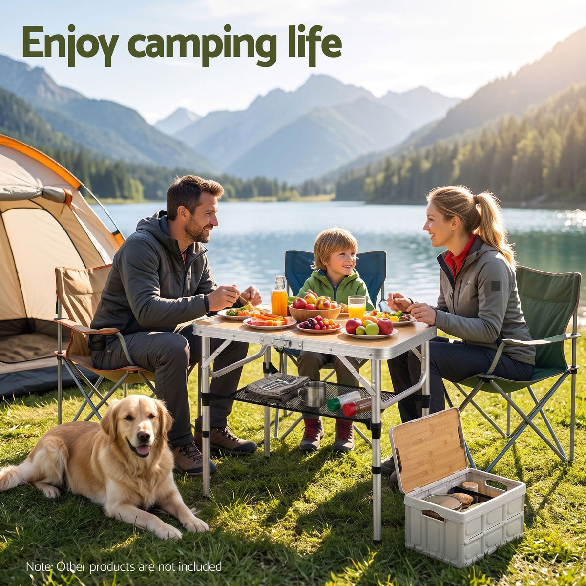 Alona.com.au Outdoor Recreation > Camping > Camp Furniture Weisshorn Folding Camping Table Adjustable Aluminium 60 x 40 cm Wood Grain