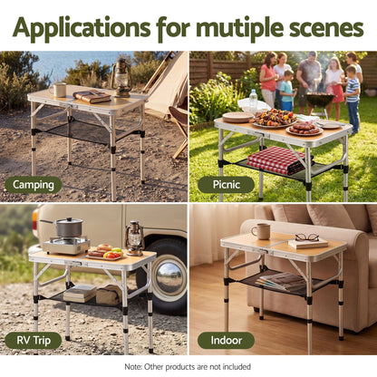 Alona.com.au Outdoor Recreation > Camping > Camp Furniture Weisshorn Folding Camping Table Adjustable Aluminium 60 x 40 cm Wood Grain