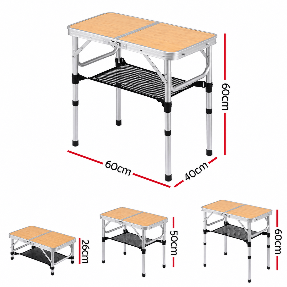 Alona.com.au Outdoor Recreation > Camping > Camp Furniture Weisshorn Folding Camping Table Adjustable Aluminium 60 x 40 cm Wood Grain
