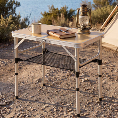 Alona.com.au Outdoor Recreation > Camping > Camp Furniture Weisshorn Folding Camping Table Adjustable Aluminium 60 x 40 cm Wood Grain