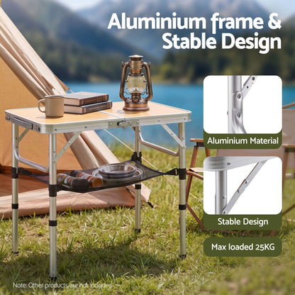 Alona.com.au Outdoor Recreation > Camping > Camp Furniture Weisshorn Folding Camping Table Adjustable Aluminium 60 x 40 cm Wood Grain