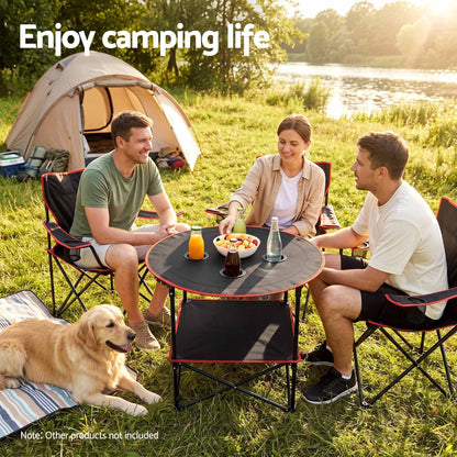 Alona.com.au Outdoor Recreation > Camping > Camp Furniture Weisshorn Folding Camping Table with 4 Cup Holders Metal Oxford 73CM Black