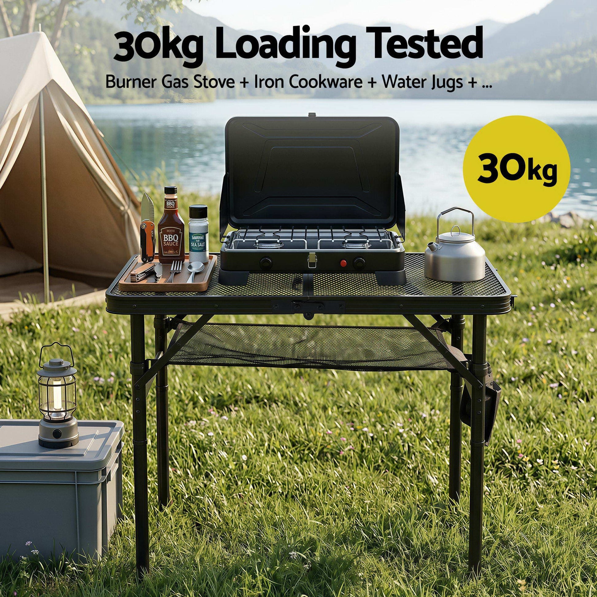 Alona.com.au Outdoor Recreation > Camping > Camping Appliances Gardeon BBQ Camp Table, 60*40*56 Portable Foldable Lightweight Grill Outdoor Metal Table 2.5kg