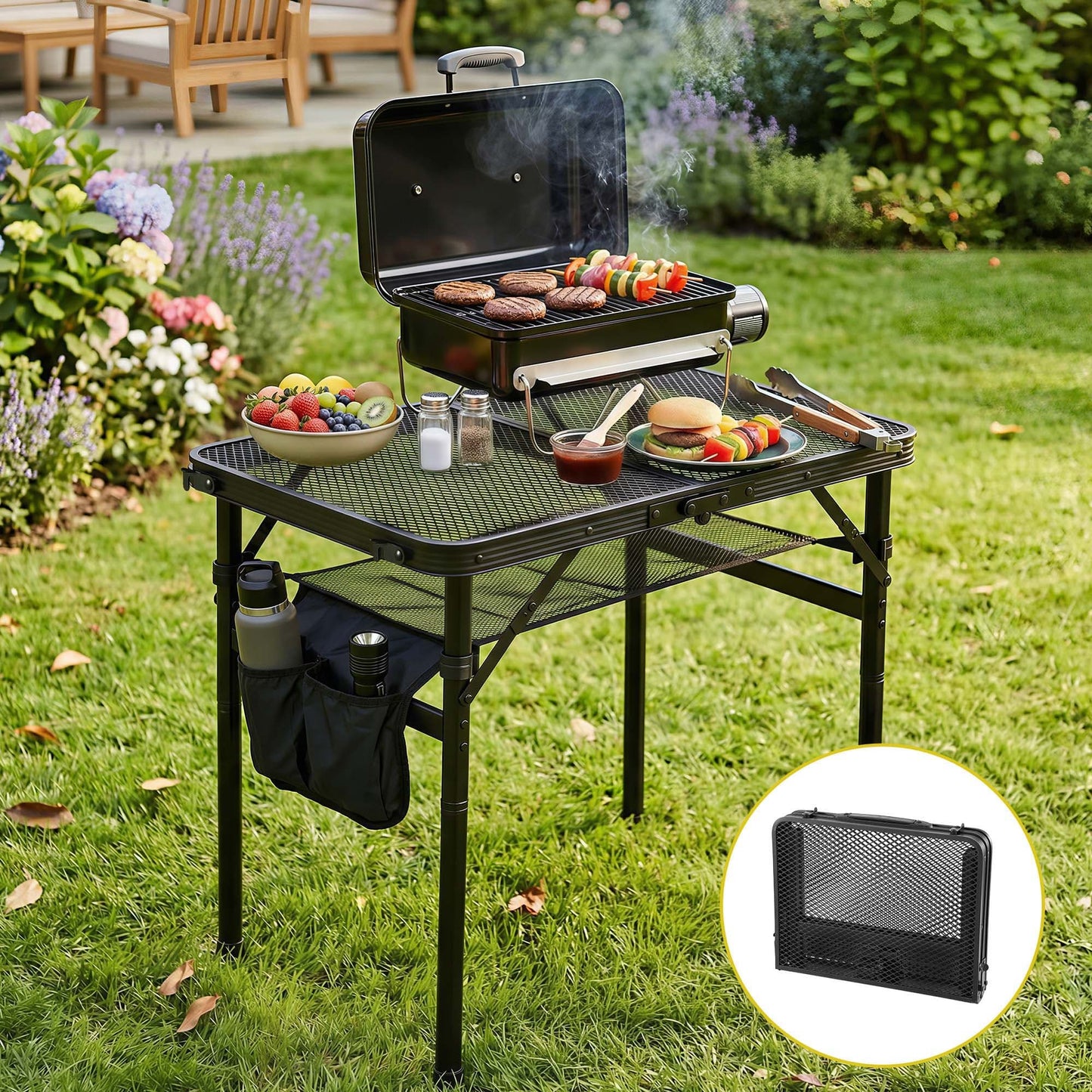 Alona.com.au Outdoor Recreation > Camping > Camping Appliances Gardeon BBQ Camp Table, 60*40*56 Portable Foldable Lightweight Grill Outdoor Metal Table 2.5kg