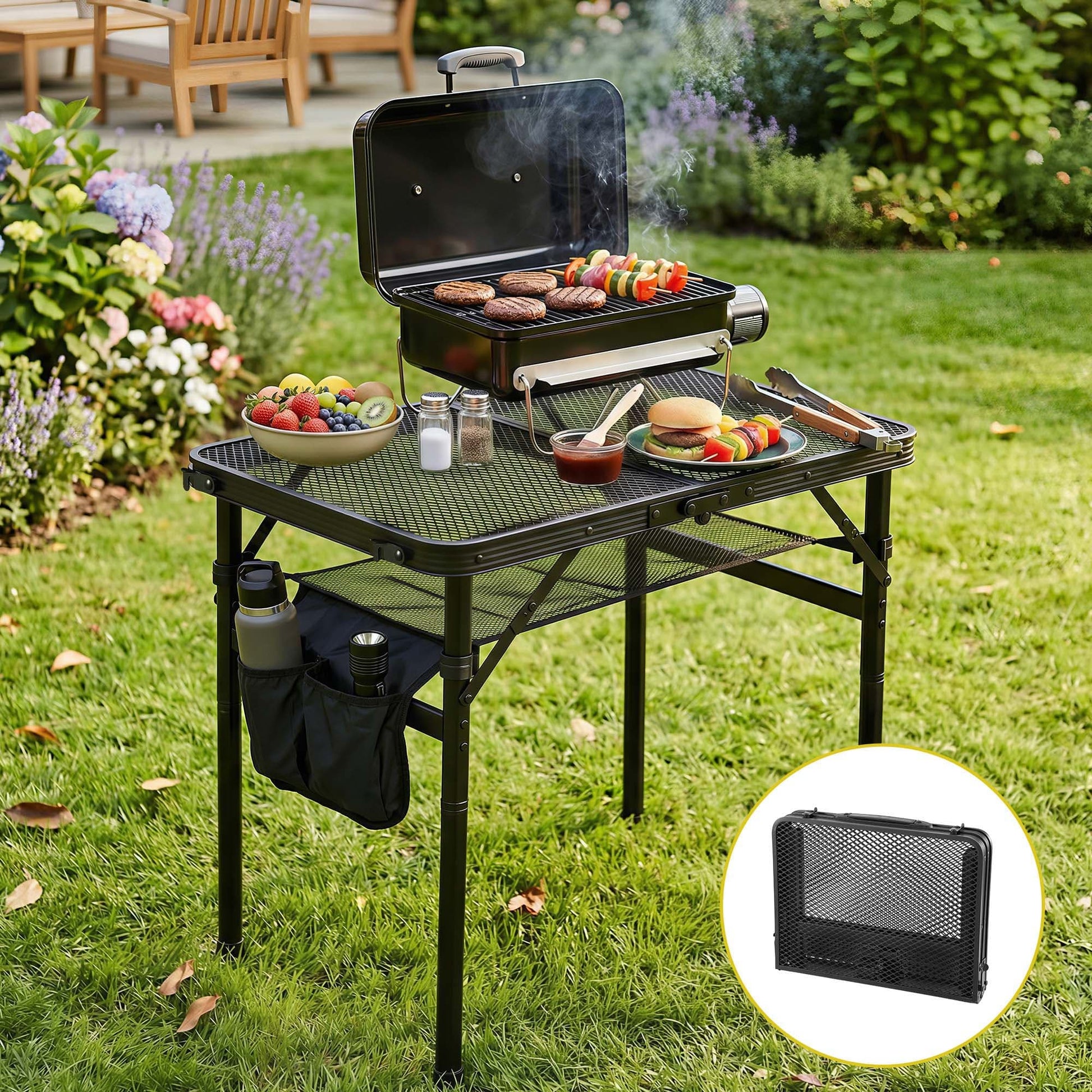Alona.com.au Outdoor Recreation > Camping > Camping Appliances Gardeon BBQ Camp Table, 60*40*56 Portable Foldable Lightweight Grill Outdoor Metal Table 2.5kg