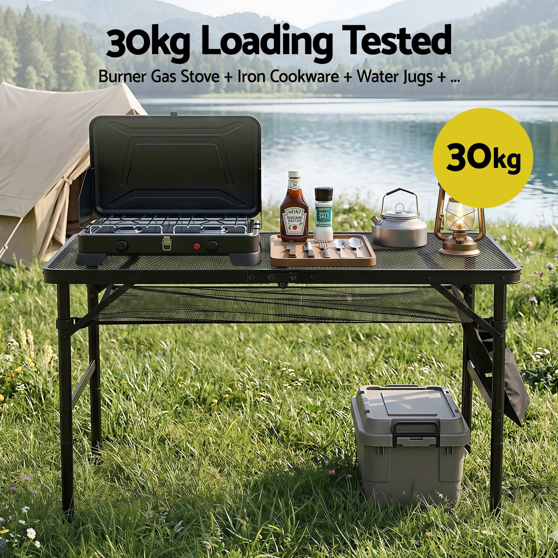 Alona.com.au Outdoor Recreation > Camping > Camping Appliances Gardeon BBQ Camp Table, 90*60*66 Portable Foldable Lightweight Grill Outdoor Metal Table 3.9kg