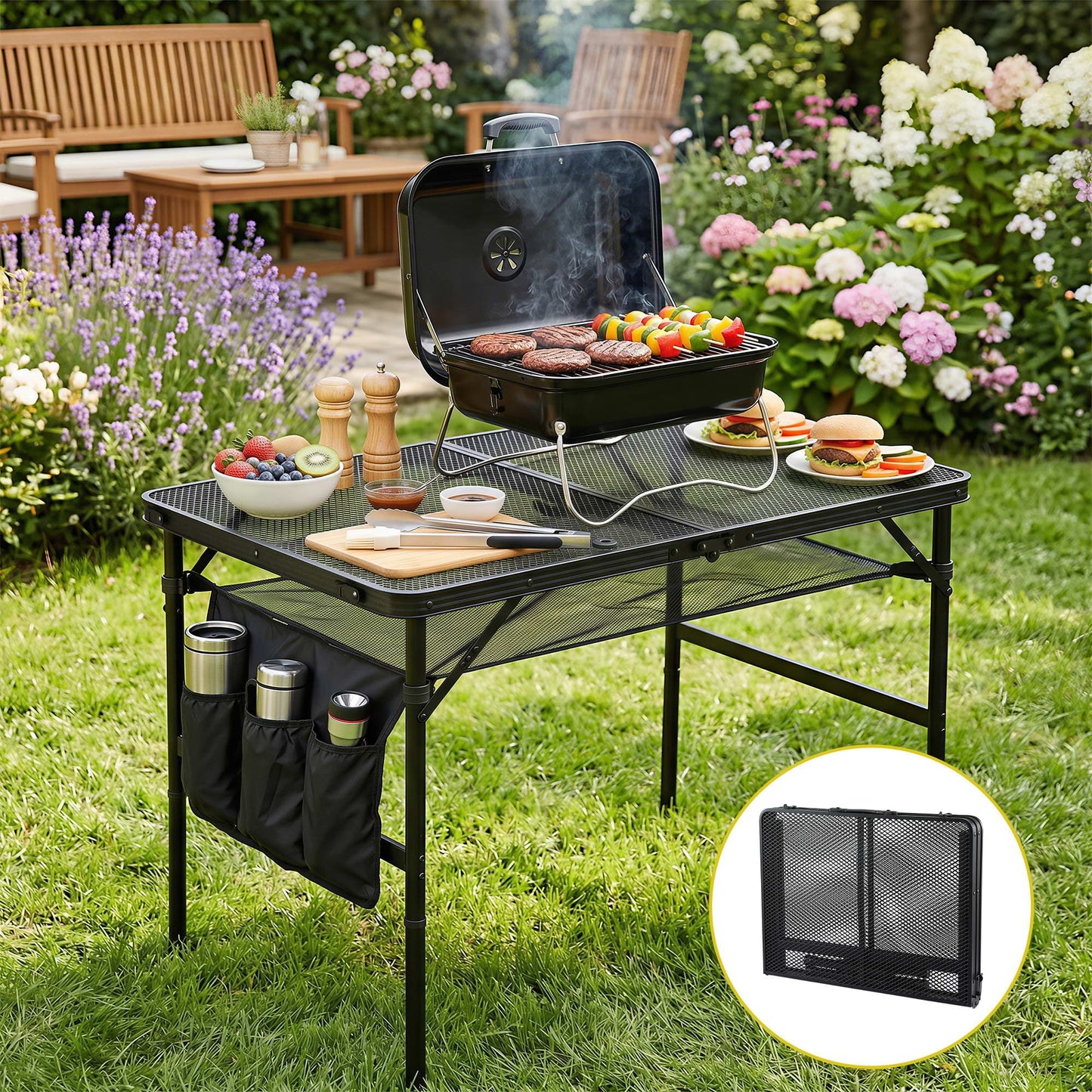 Alona.com.au Outdoor Recreation > Camping > Camping Appliances Gardeon BBQ Camp Table, 90*60*66 Portable Foldable Lightweight Grill Outdoor Metal Table 3.9kg