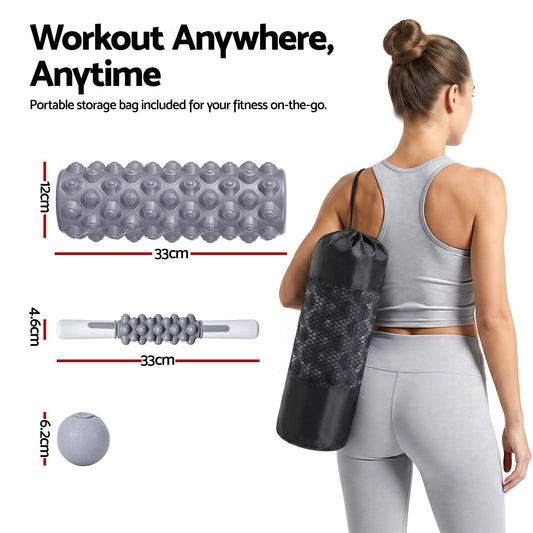 Alona.com.au Outdoor Recreation > Camping > Inflatable Mattresses Everfit Foam Roller Set 3-in-1 with Targeted Recovery Muscle Roller Stick & Deep Tissue Massage Ball, Heavy Duty 150KG Support Gym Roller for Back Pain Relief, Myofascial Release, Home Gym Exercise